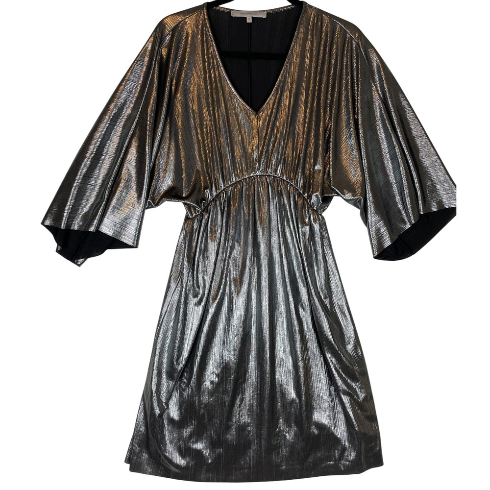 La Fee Maraboutee Metallic Silver V Neck Dress Party‎ Cocktail Events Size 36